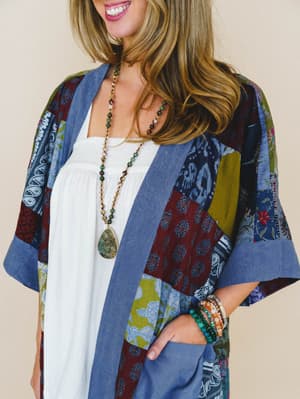 Market Maiden Patchwork Kimono - Blue Multi M/L / Blue Multi