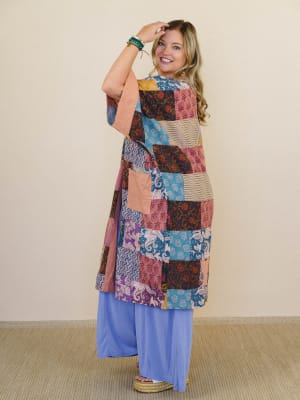 Market Maiden Patchwork Kimono - Peach Multi M/L / Pink Multi