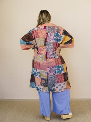 Market Maiden Patchwork Kimono - Peach Multi M/L / Pink Multi