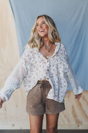 Floral Fantasia Button Down Top: undefined