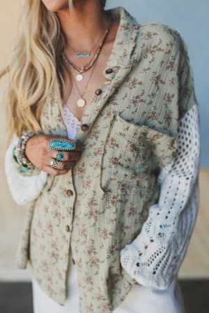 Floral Fantasia Button Down Top: undefined