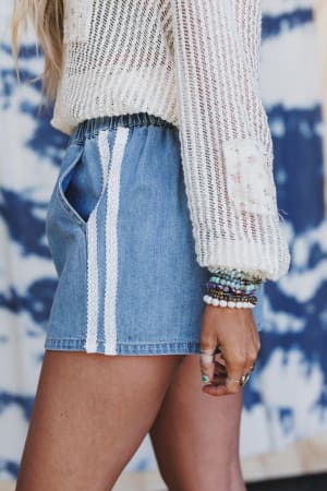 Speed Up Striped Denim Shorts: undefined