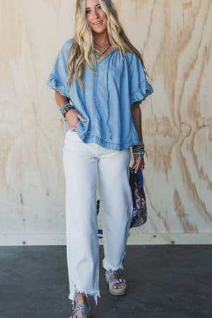 hearts-aligned-ruffled-sleeve-top-light-denim/Blue