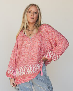 The Nest Lani Border Print Top: undefined