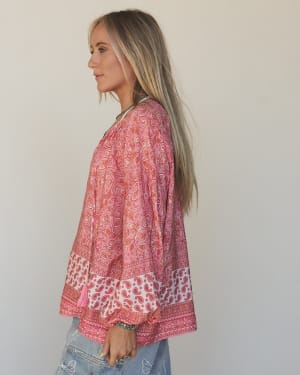 The Nest Lani Border Print Top - Pink Border Print XL / Pink Border Print