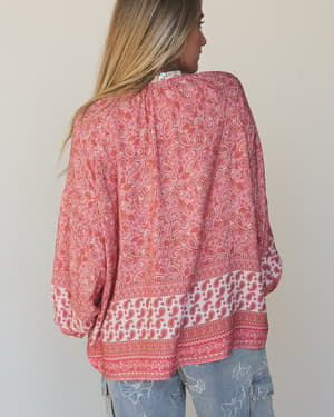 The Nest Lani Border Print Top - Pink Border Print XL / Pink Border Print