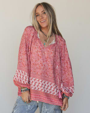 The Nest Lani Border Print Top - Pink Border Print XL / Pink Border Print