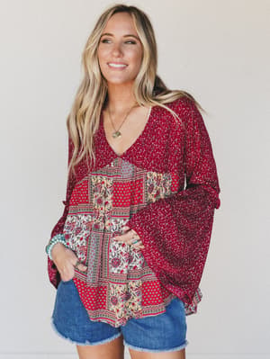The Nest Brea Mixed Print Top: undefined