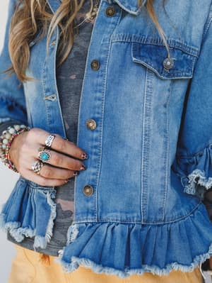 Scottie Ruffle Denim Jacket TRANSITION - Light Blue