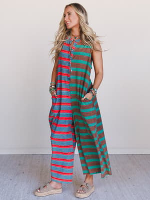 the-nest-cruise-lines-jumpsuit-teal-brown/Teal Brown