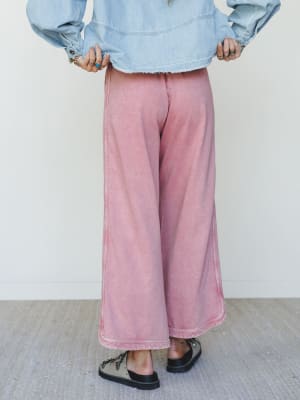 So Comfy Wide Leg Pant Cropped Length - Mauve XL / Burgundy