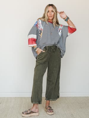 So Comfy Wide Leg Pant Cropped Length - Olive