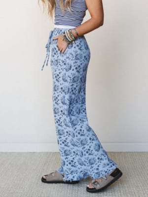 The Nest Sandra Wide Leg Ruffle Pant - Baby Blue XL / Baby Blue