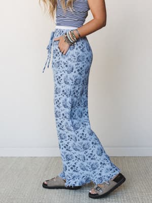 The Nest Sandra Wide Leg Ruffle Pant - Baby Blue XL / Baby Blue
