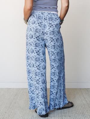 The Nest Sandra Wide Leg Ruffle Pant - Baby Blue XL / Baby Blue