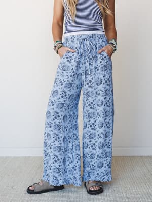 The Nest Sandra Wide Leg Ruffle Pant - Baby Blue XL / Baby Blue