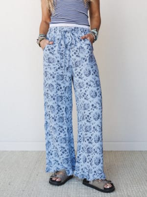 The Nest Sandra Wide Leg Ruffle Pant - Baby Blue XL / Baby Blue