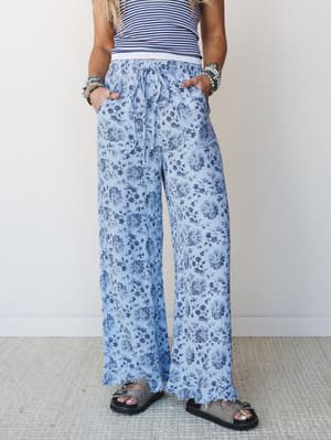 The Nest Sandra Wide Leg Ruffle Pant - Baby Blue XL / Baby Blue