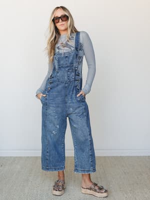 High Hopes Slouchy Pocket Denim Overalls: undefined