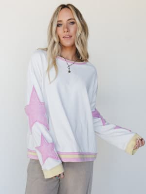 Sky of Stars Long Sleeve Top - Ecru Pink L / Ecru Pink