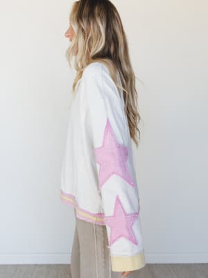 Sky of Stars Long Sleeve Top - Ecru Pink L / Ecru Pink