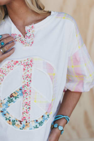 Peace Woven Patchwork Top: undefined