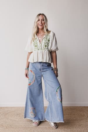 louella-embroidered-peplum-top-olive/Green