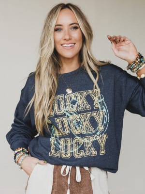 The Nest Lucky Gal Sweatshirt - Dark Heather Gray S/M / Dark Heather Gray