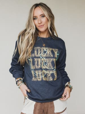 The Nest Lucky Gal Sweatshirt - Dark Heather Gray S/M / Dark Heather Gray