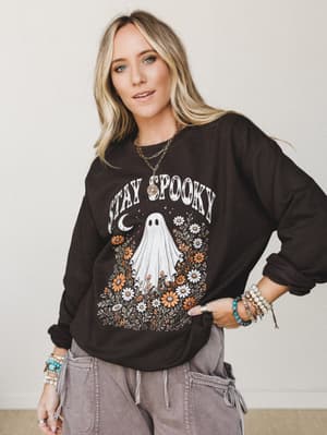 The Nest Stay Spooky Pullover Sweatshirt- Dark Chocolate: undefined