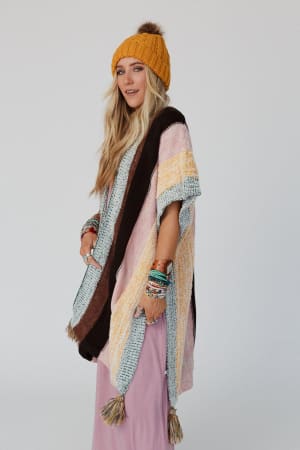 wandering-soul-striped-tassel-ruana-yellow/Yellow