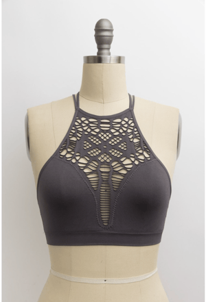 floral-cut-out-high-neck-bralette-dark-gray/Dark Gray