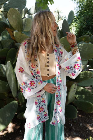 Waikiki Beach Embroidered Kimono: undefined
