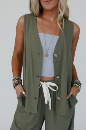salt-air-button-vest-olive/Green