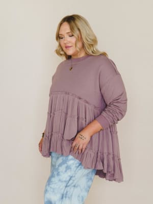 On Your Side Tiered Ruffle Hem Top - Mauve L / Mauve