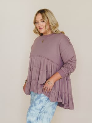On Your Side Tiered Ruffle Hem Top - Mauve L / Mauve