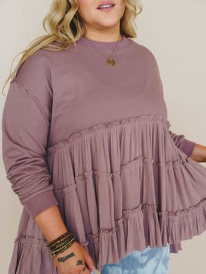 On Your Side Tiered Ruffle Hem Top - Mauve L / Mauve