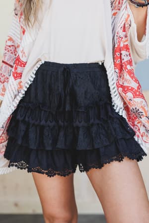 antoinette-boho-ruffle-shorts-black/Black