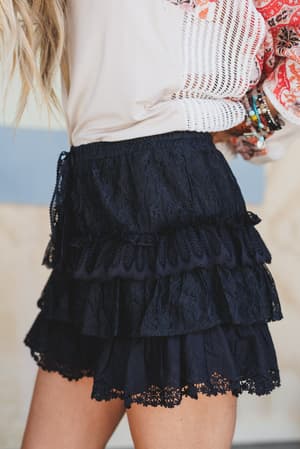 antoinette-boho-ruffle-shorts-black/Black