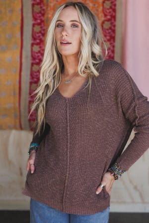 moonlit-layers-v-neck-top-mushroom/Brown