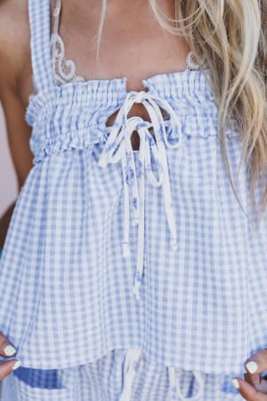 top detail of Bayside Gingham 2 Piece Bundle in blue from 3BN
