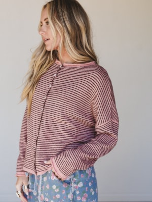 Amara Button Down Cardigan - Rose L / Rose