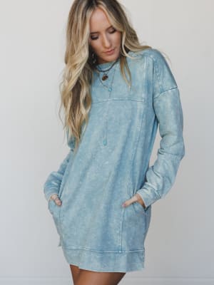Mission Cozy Sweatshirt Dress - Ash Blue L / Ash Blue