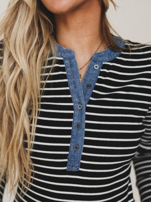 Fieldtrip Stripe Top - Black L / Black