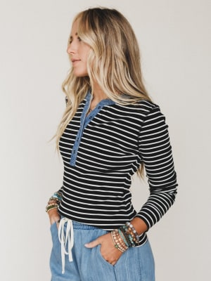 Fieldtrip Stripe Top - Black L / Black