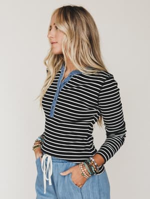 Fieldtrip Stripe Top - Black L / Black