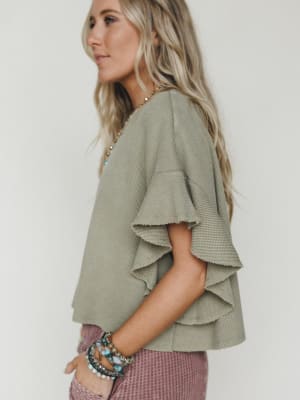 Ruffle Sleeve Tee - Dry Herb L / Dry Herb