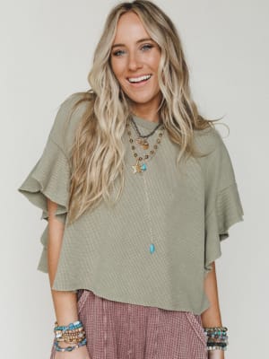 Ruffle Sleeve Tee - Dry Herb L / Dry Herb