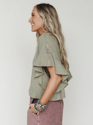 Ruffle Sleeve Tee - Dry Herb L / Dry Herb