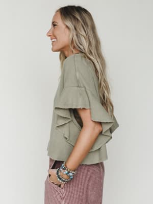 Ruffle Sleeve Tee - Dry Herb L / Dry Herb